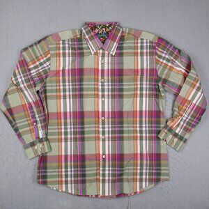 Alan Flusser Shirt Mens Large Multicolored Plaid Button Down Flip Cuffs Floral
